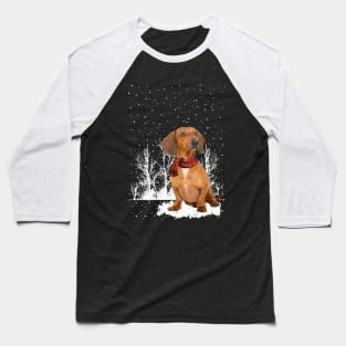 Christmas Red Dachshund With Scarf In Winter Forest Baseball T-Shirt